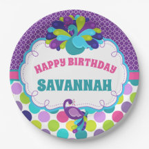 Girls Peacock Happy Birthday Party Personalisiert