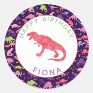 Girls Personalisiert Dinosaur Geburtstagsfeier Mus Runder Aufkleber