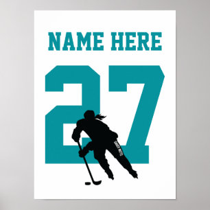Girls Personalisiert Hockey Player Nummer Aquamari Poster