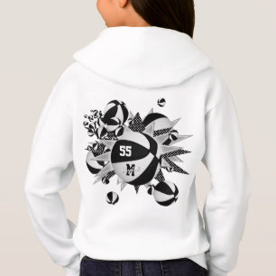 Girls personalisierte Schwarz-weiße Basketballstar Hoodie