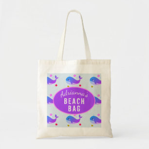 Girls Personalisierten Lila Whale Beach Tote Bag Tragetasche