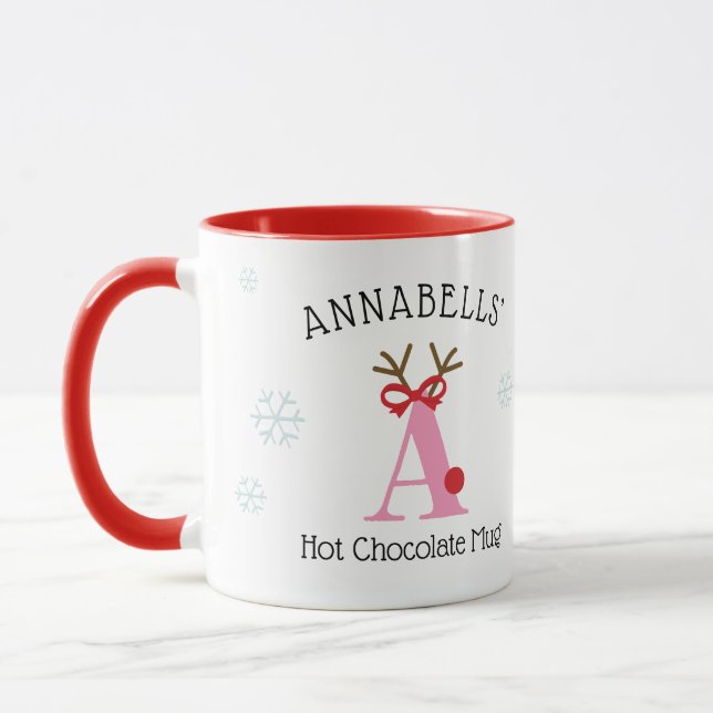 Girls Personalized Reindeer A Hot Chocolate Mug (Gauche)