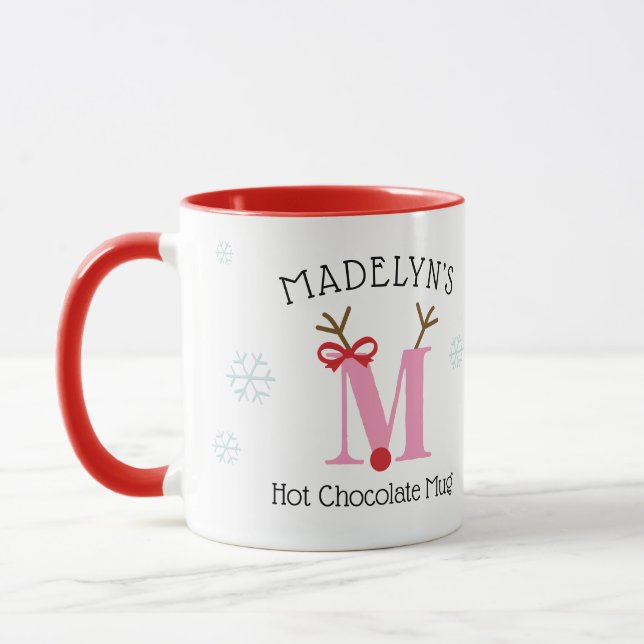 Girls Personalized Reindeer M Hot Chocolate Mug (Gauche)