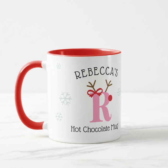 Girls Personalized Reindeer R Hot Chocolate Mug Tasse (Links)