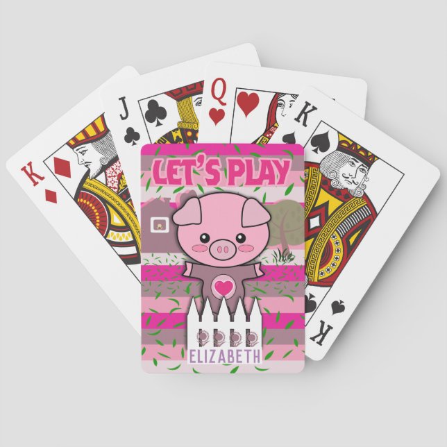 Girls Piggy Let's Play Editable Name Spielkarten (Rückseite)