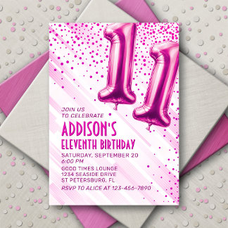 Girls Pink 11. Geburtstag Einladung