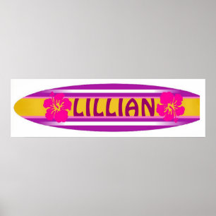 Girls pink and purple surfboard poster