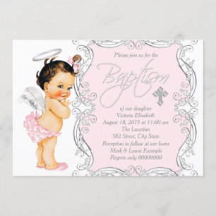Girls Pink Angel Taufe Einladung