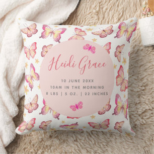 Girls Pink Aquarellbutterfly Blumenbäume Geburtsst Kissen