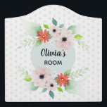 Girls Pink Aquarellfarben Blume Blumenkids Kinderz Türschild<br><div class="desc">Dieses elegante und niedliche Design mit Blumenmotiven,  das sich durch eine hübsche rosa Blume und Grünanlage mit Polka-Punkten auszeichnet,  kann mit Ihrem Mädchennamen personalisiert werden. Ideal für Blume liebende Kinder. Großartiges Dekor für ein Kinderzimmer oder ein Baby-Kinderzimmer!</div>