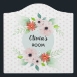 Girls Pink Aquarellfarben Blume Blumenkids Kinderz Türschild<br><div class="desc">Dieses elegante und niedliche Design mit Blumenmotiven,  das sich durch eine hübsche rosa Blume und Grünanlage mit Polka-Punkten auszeichnet,  kann mit Ihrem Mädchennamen personalisiert werden. Ideal für Blume liebende Kinder. Großartiges Dekor für ein Kinderzimmer oder ein Baby-Kinderzimmer!</div>