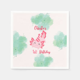 Girls Pink Axolotl 1. Geburtstagsfeier Party Einla Serviette