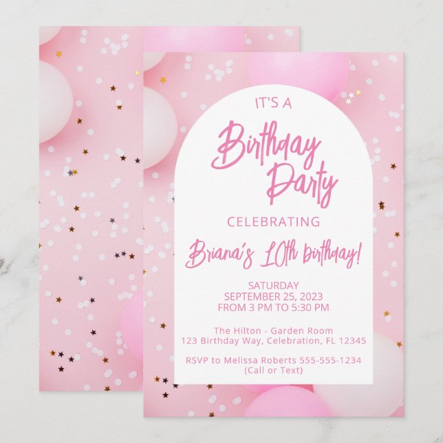Girls Pink Birthday Party Einladung (Vorne/Hinten)