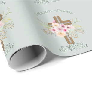 Girls Pink BlumenbAUTIZO Taufe Bautismo Name Geschenkpapier