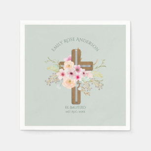 Girls Pink BlumenbAUTIZO Taufe Bautismo Name Serviette