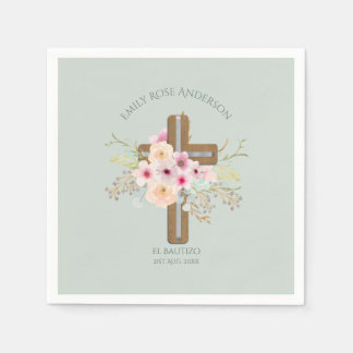 Girls Pink BlumenbAUTIZO Taufe Bautismo Name Serviette