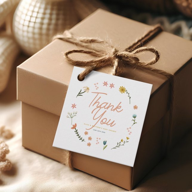 Girls Pink Boho Wildblume Babydusche Geschenkanhänger (Von Creator hochgeladen)