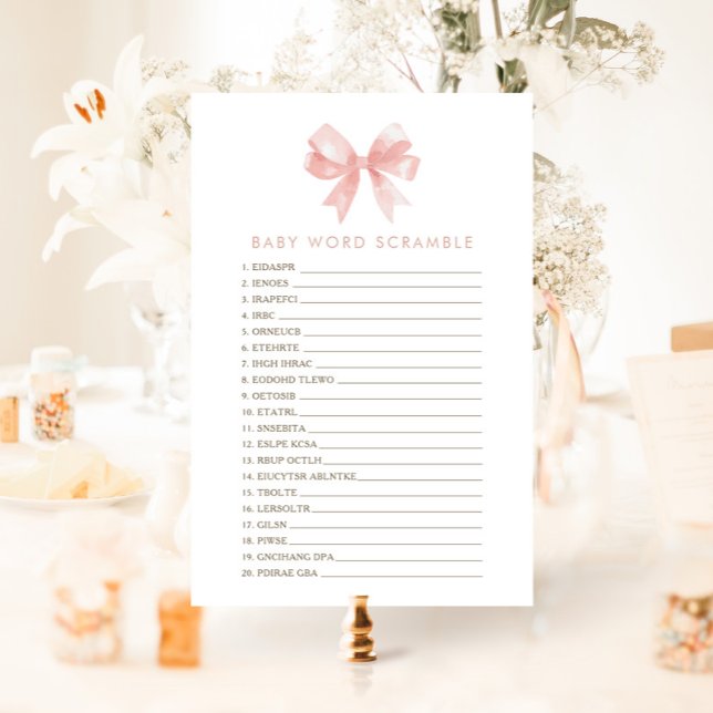 Girls' Pink Bow Word Scramble Baby Showspiel (Von Creator hochgeladen)