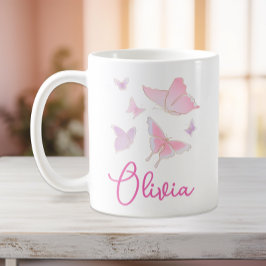 Girls Pink Butterfly Persönliche Umarmung Kaffeetasse