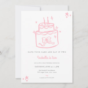 Girls Pink Cake 2. Geburtstag Einladung