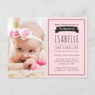Girls Pink Christening Einladung, Taufe Einladungspostkarte