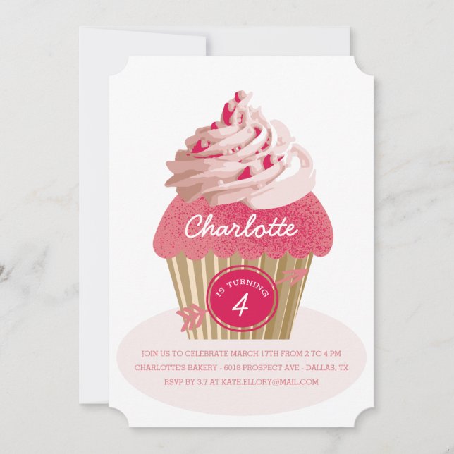 Girls Pink Cupcake Geburtstagsparty Einladung (Vorderseite)