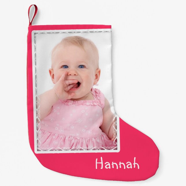 Girl's Pink Custom Foto Weihnachts-Strumpf Kleiner Weihnachtsstrumpf (Vorderseite)