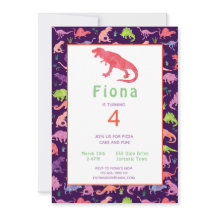Girls Pink Dinosaur Birthday Wasserfarbe Einladung