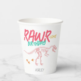 Girls Pink Dinosaur Dig Kinder Niedliche Geburtsta Pappbecher