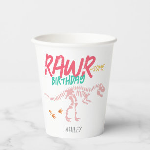 Girls Pink Dinosaur Dig Kinder Niedliche Geburtsta Pappbecher