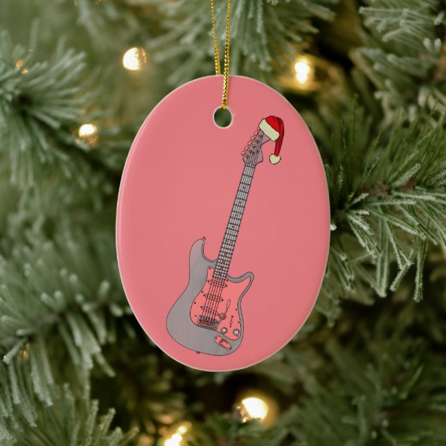 Girls Pink Electric Gitarre Weihnachten Keramik Ornament (Baum)