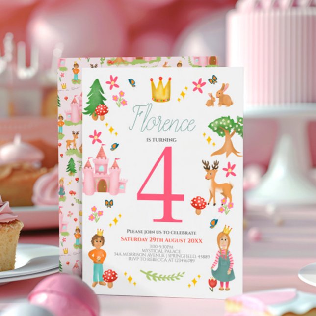 Girls Pink Fairytale Princess Kindergeburtstag Einladung (Von Creator hochgeladen)