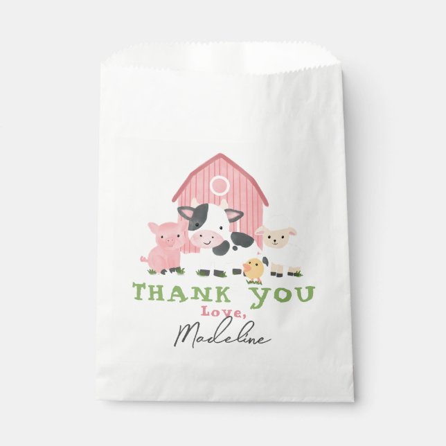 Girls Pink Farm Animal Barnyard Birthday Geschenktütchen (Vorderseite)