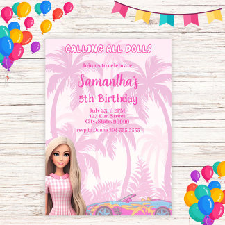 Girl's Pink Fashion Doll Diva Birthday Einladung