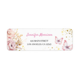 Girls Pink Floral Butterfly Rücksendeadresse Label