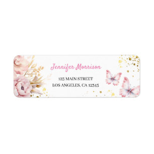 Girls Pink Floral Butterfly Rücksendeadresse Label