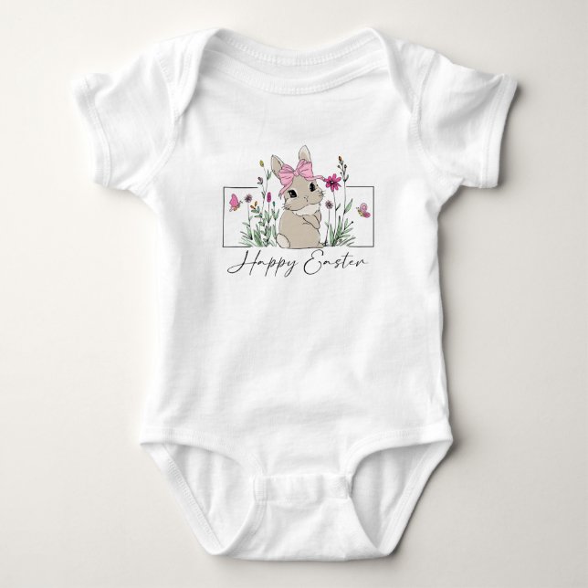 Girls Pink Floral Ostersonne Baby Strampler (Vorderseite)
