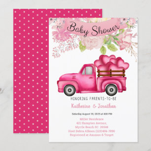 Girls Pink Floral Truckload Herz Babydusche Einladung