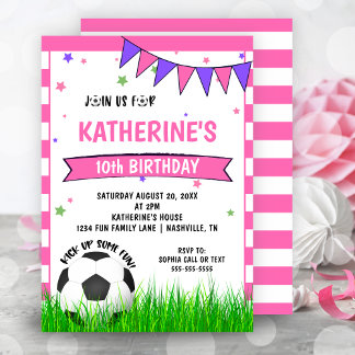 Girls Pink Fußball Geburtstagsparty Einladung