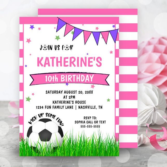 Girls Pink Fußball Geburtstagsparty Einladung (Girls Pink Soccer Birthday Party Invitation)