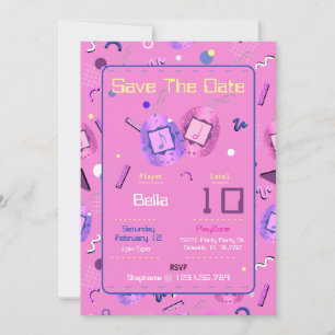 Girls Pink Gaming Tamagotchi Invitation Anniversai