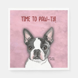 Girls Pink Geburtstagsparty Napkins Boston Terrier Serviette