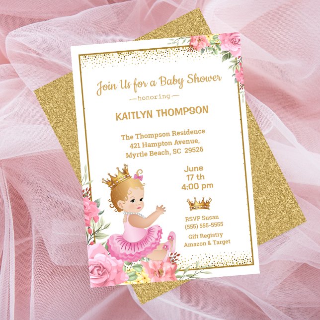 Girls Pink Gold Princess Baby Shower Einladung (Von Creator hochgeladen)