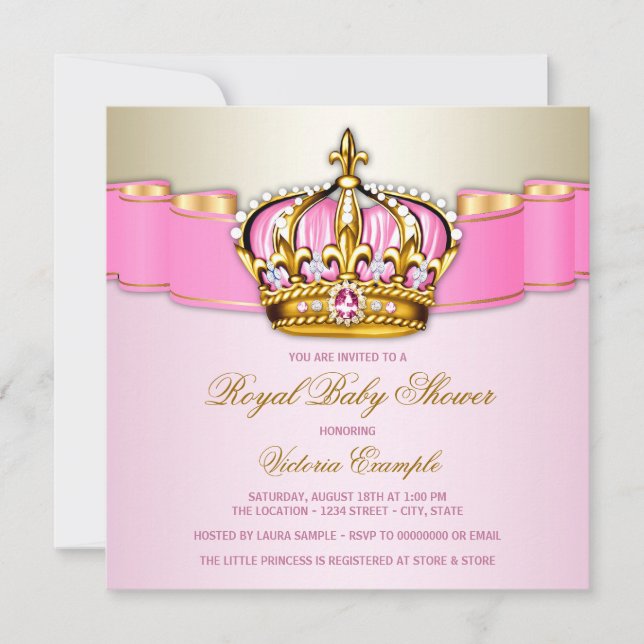 Girls Pink Gold Royal Baby Dusche Einladung (Vorderseite)