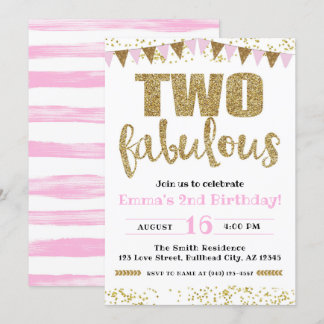 Girl's Pink & Gold Zwei fabelhafte 2. Geburtstag Einladung
