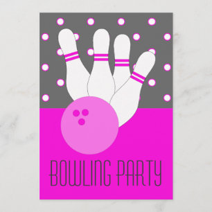 Girls Pink & Grau Bowling Party Einladung