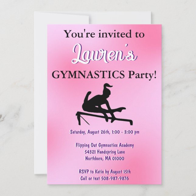 Girls Pink Gymnastique Anniversaire Invitation (Devant)