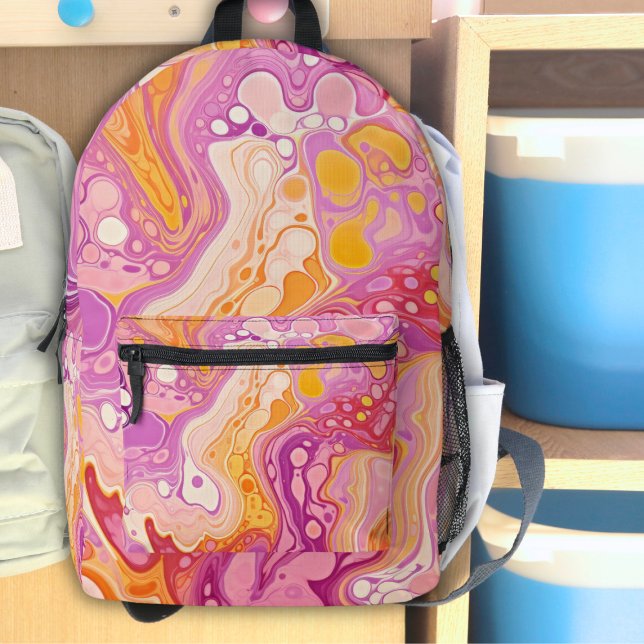 Girls Pink Ink Wirbel Groovy Retro Bedruckter Rucksack (Von Creator hochgeladen)