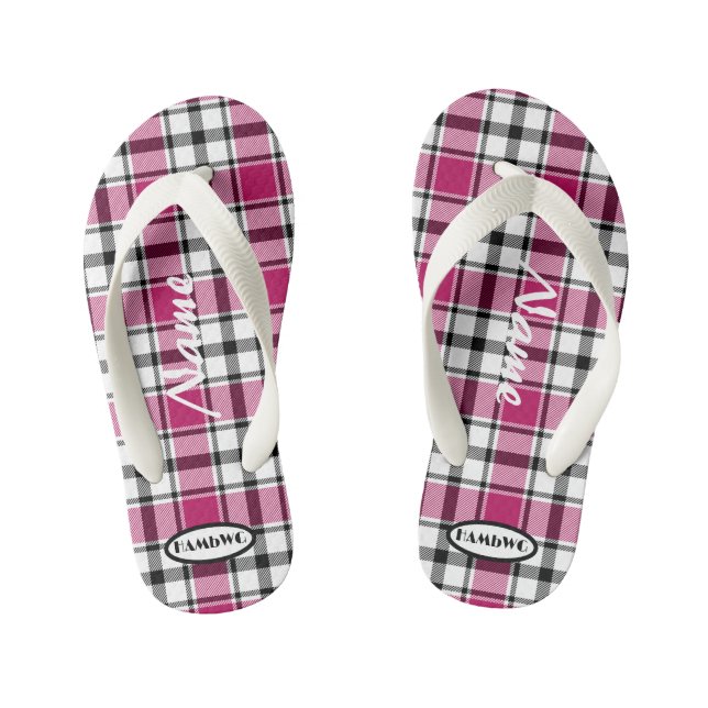 Girl's Pink Kariert Flip-Flops HAMbWG Kinderbadesandalen (Fußbett)