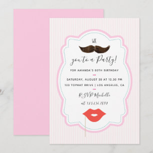 Girls Pink Mustache Party Einladung